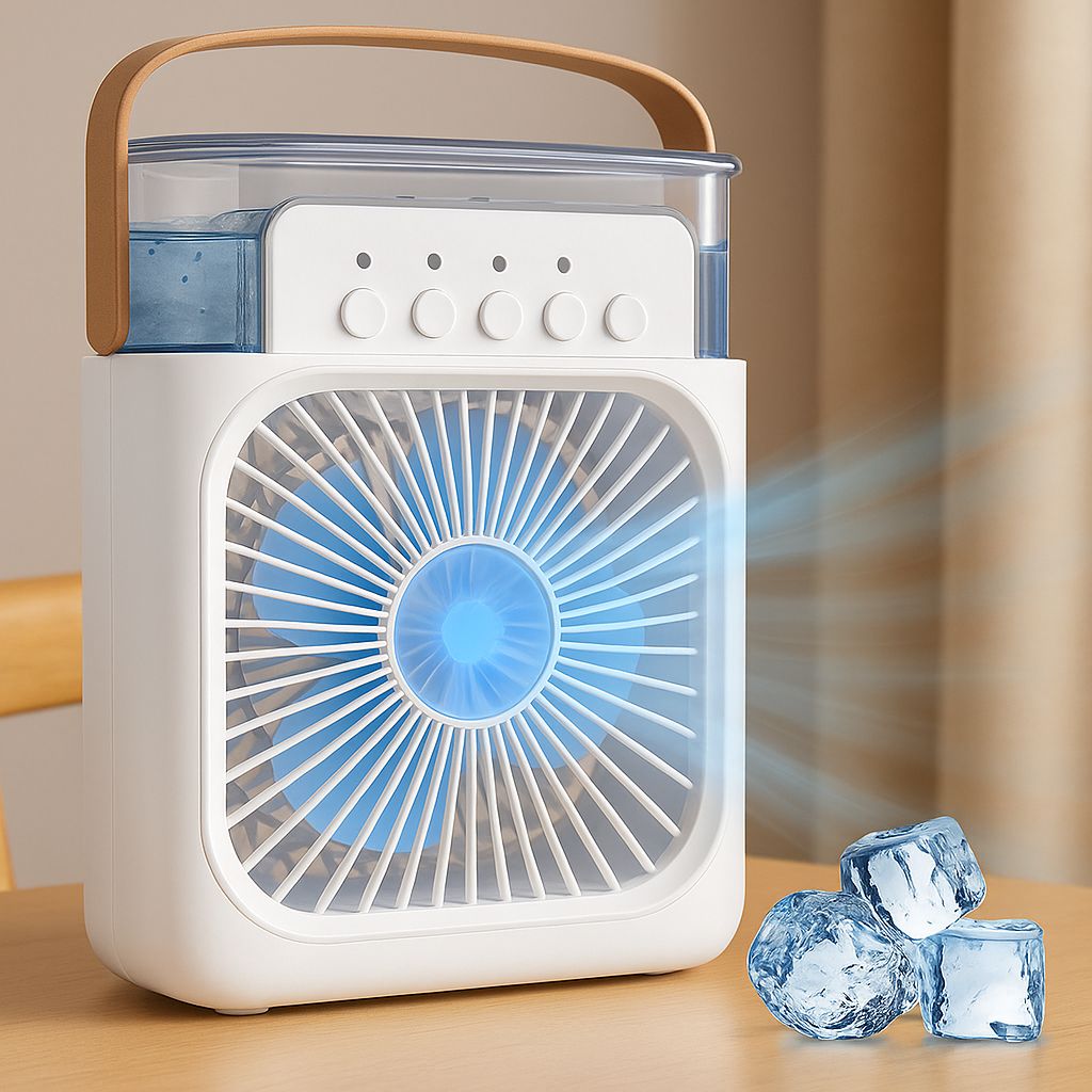VENTILADOR PORTÁTIL CON NIEBLA - Refresca al instante incluso en días extremos