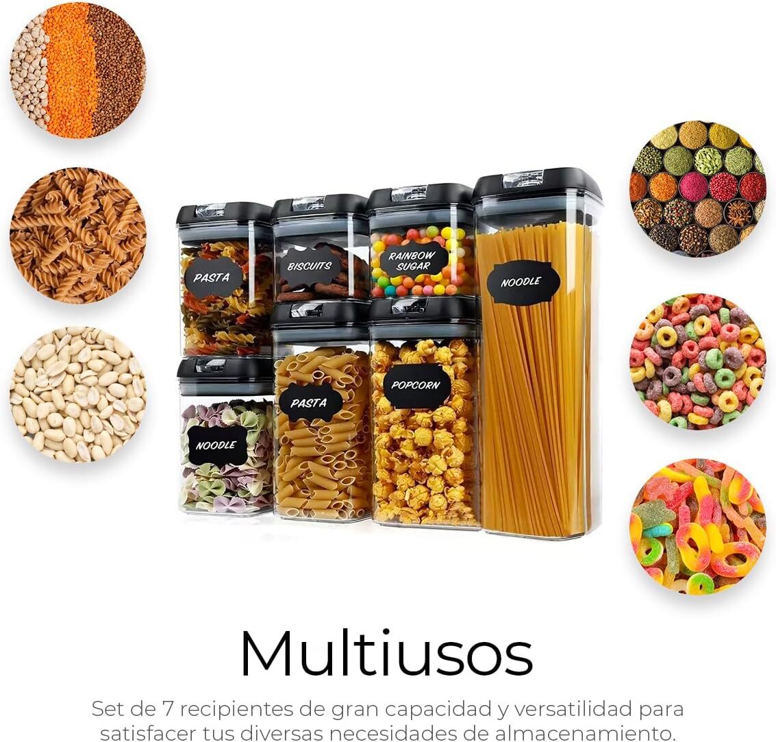 Set de 7 Contenedores Para Alimentos - Aprovecha cada espacio y organiza tu cocina fácil