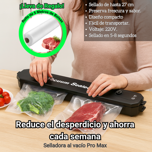 SELLADORA AL VACÍO DE ALIMENTOS + Rollo de Bolsas 5 mts / Mantén tus alimentos frescos
