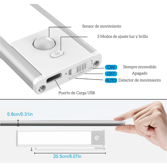 Barra LED con Sensor de Movimiento 20cm – Iluminación Automática