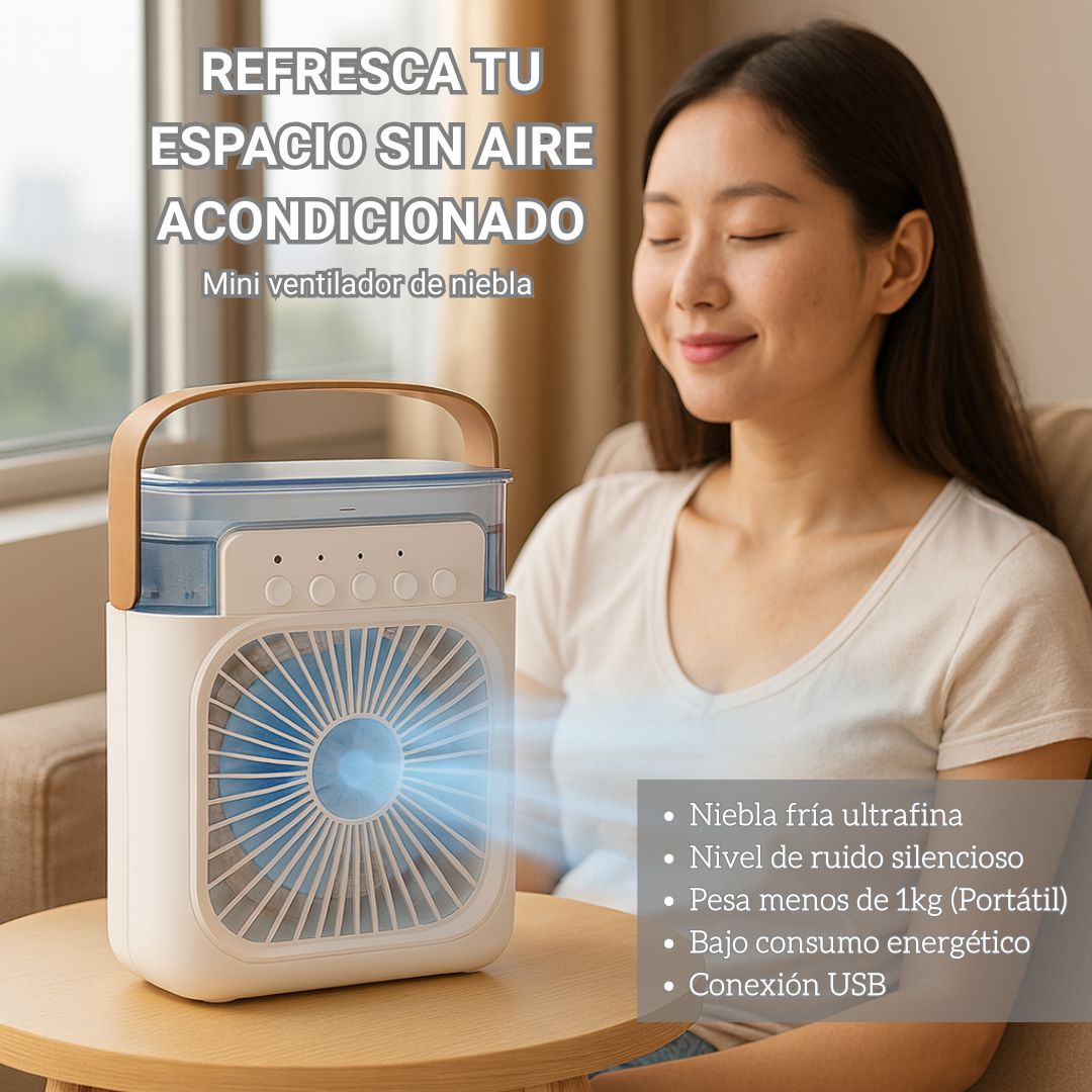 VENTILADOR PORTÁTIL CON NIEBLA - Refresca al instante incluso en días extremos
