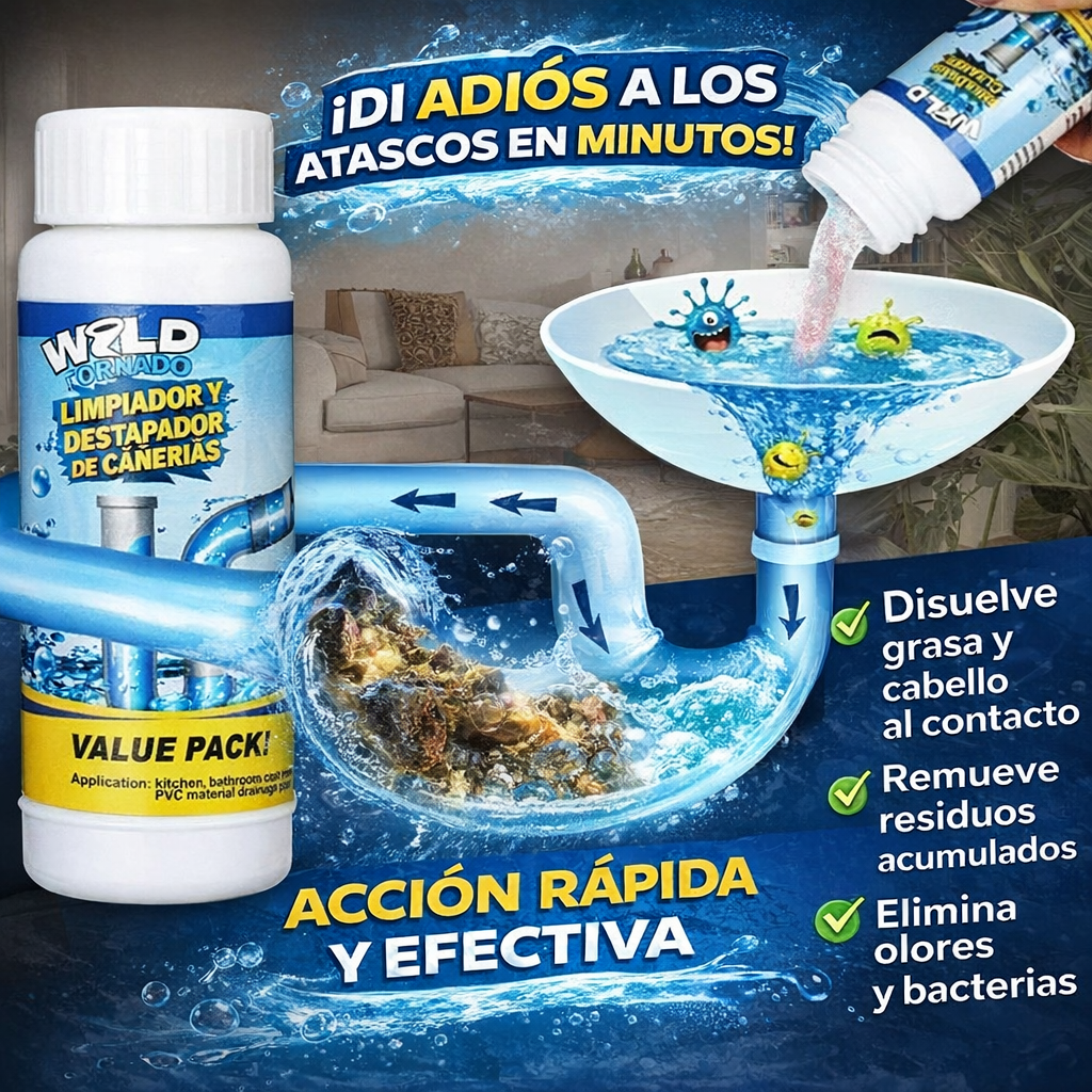 WILD Tornado - Destapa cañerías y elimina malos olores x3 Unidades