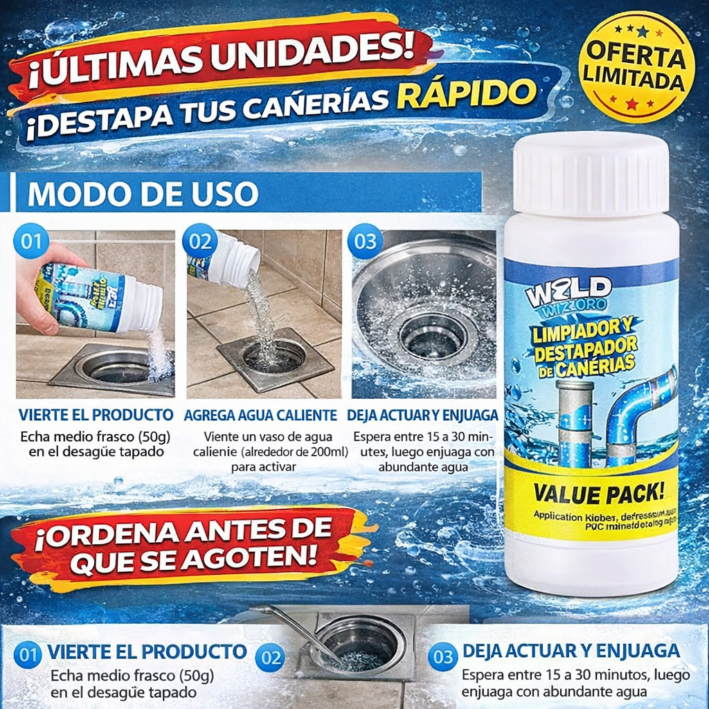 WILD Tornado - Destapa cañerías y elimina malos olores x3 Unidades