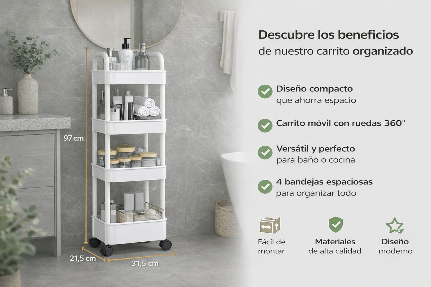 Carrito organizador – Orden inmediato en espacios pequeños