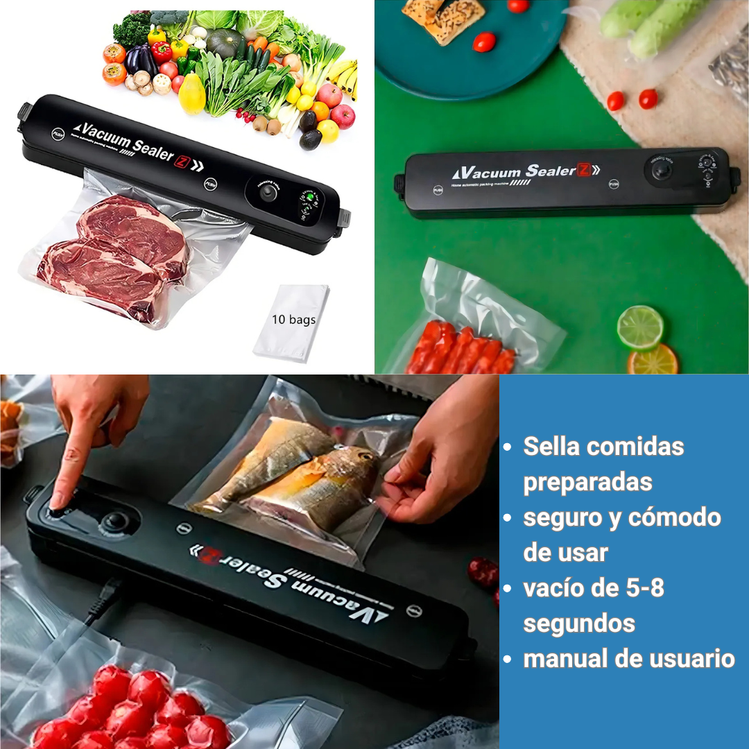 SELLADORA AL VACÍO DE ALIMENTOS + Rollo de Bolsas 5 mts / Mantén tus alimentos frescos